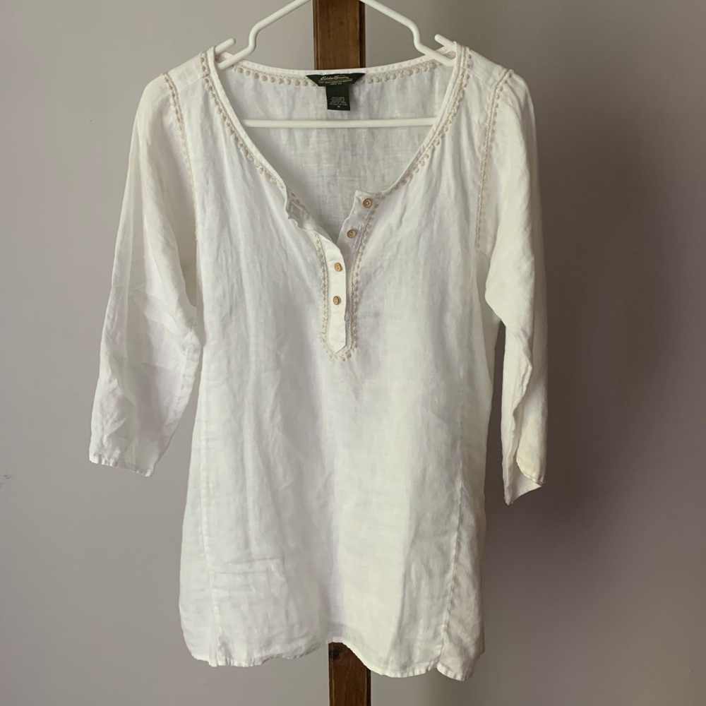 EDDIE BAUER | White Linen Boho Tunic Style | Sz M